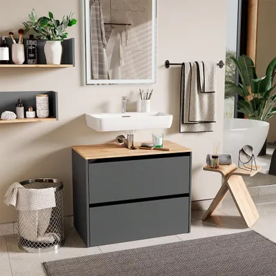 Immagine prodotto di Mobile sottolavabo per bagno Vicco Viktor Antracite/quercia dorata 80.2 x 65 cm, Model 59936
