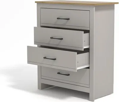 Image de Galano Commode 4 tiroirs Gris Moderne Plateau en bois 79x95x39 cm