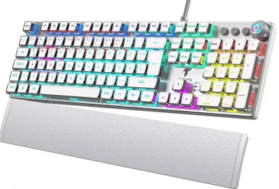 Image de Clavier de jeu mécanique - Blanc avec switches rouges - 105 touches - Aluminium