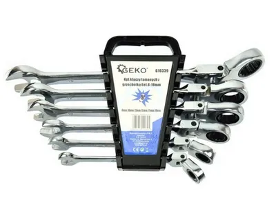 Immagine prodotto di Set di chiavi a cricchetto combinate con cricchetto e snodo 6 pezzi 8 - 19 mm Geko