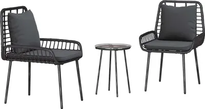 Produktbild von Garten Essgruppe 3 pcs Schwarz und Anthrazit Poly-Rattan
