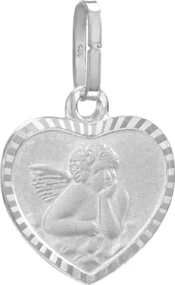 Produktbild von NKlaus Kettenanhänger Herz Schutzengel 925 Silber diamantiert matt 12x11mm Amulett 13429