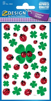 Produktbild von AVERY ZWECKFORM Sticker 4362 Marienkäfer und Kleeblätter 3 Bogen