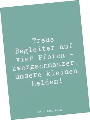 Produktbild von Mr. & Mrs. Panda Postkarte Spruch Zwergschnauzer Helden - Meeresbrise - Geschenk, kleine, besondere Bindung, Grußkarte, Spielkamerad, Hunderasse, Familienhund, Hund