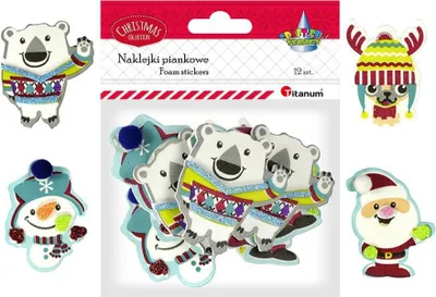Produktbild von 3D Schaumstoffsticker Weihnachtsmann Schneemann Teddybär Rentier 12 Stück Titanum