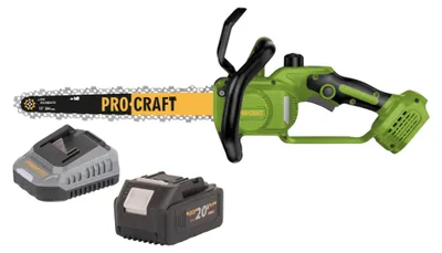 Obrázek produktu pro Akumulátorová řetězová pila Procraft PKA33-BB 20 V 304 mm bezkartáčová + 1x akumulátor 4,0 Ah + nabíječka.