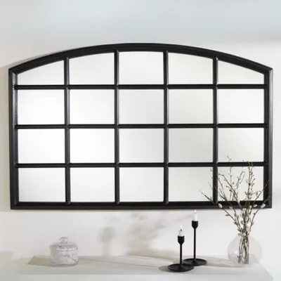 Produktbild von Design Rundbogen-Fenster-Spiegel 120cm schwarz Sprossen Landhaus