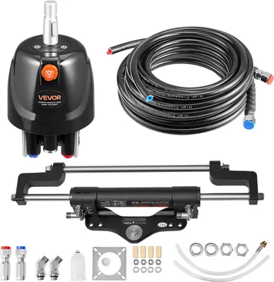 Zdjęcie produktu dla VEVOR Hydrauliczny układ kierowniczy do silników zaburtowych, 200 KM, hydrauliczny układ kierowniczy do łodzi, z pompą sterującą 6,9 MPa, dwukierunkowym cylindrem blokującym i wężami o długości 7,9 m, do pojedynczego stanowiska sterowniczego, pojedynczego silnika