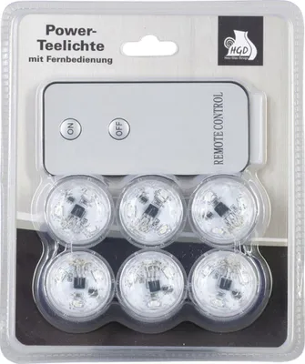 Obrázek produktu pro LED energetické čajové svíčky sada 6 bezplamenných světelných zdrojů s dálkovým ovládáním v teplé bílé barvě Ø3 výška cca 2 cm NOVINKA