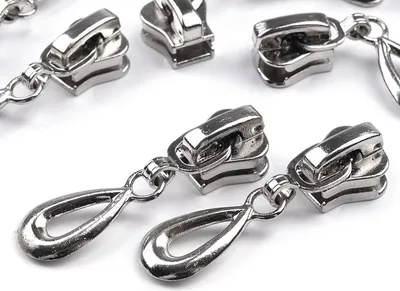 10 Reißverschluss Zipper 5mm Tropfenform silber