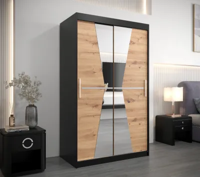 Produktbild von Kleiderschrank mit Spiegeln MILANA – Breite 120 cm, schwarz / Eiche artisan