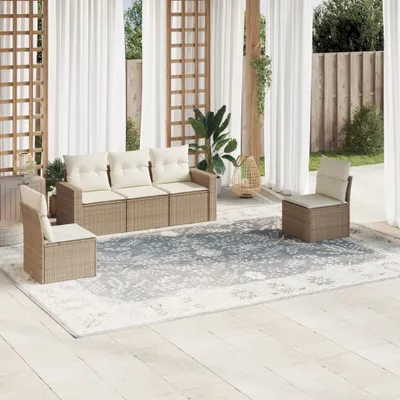 Produktbild von Design 5-tlg. Garten-Sofagarnitur mit Kissen Beige Poly Rattan, Gartensofas 2024 Neu