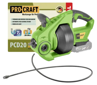 Obrázek produktu pro Procraft PCD20-BB Akumulátorové zařízení na čištění potrubí 20 V 7 m x 7 mm Brushless Solo – bez akumulátoru, bez nabíječky