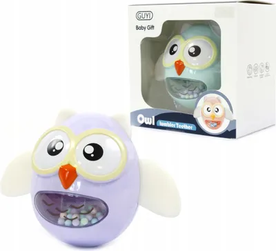 Produktbild von Baby Rassel & Beißring Eule - Greifling mit Gummiflügeln - Motorikspielzeug Bunt