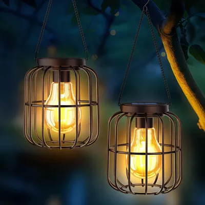 Produktbild von Solarlampen für Außen Hängend, 2 Stück IP65 Wasserdicht Metall Solarlampen für Außen Balkon Deko, Warmweiß Solar Laterne für Garten Terrasse Rasen Hof