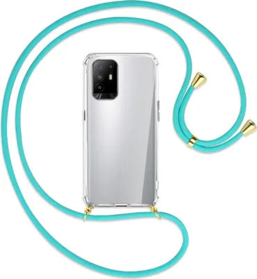 Produktbild von Handykette Backcover-Schutzhülle mit Band (Metall goldfarben) für Oppo A94 5G / F19 Pro+ 5G - türkis