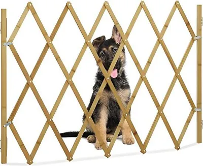 Produktbild von PolkaHome® Ausziehbares Hundegitter aus Bambus, Sicherheitsgitter für Tür und Treppe, ausziehbar bis 116,5 cm, Breite 82,5 cm