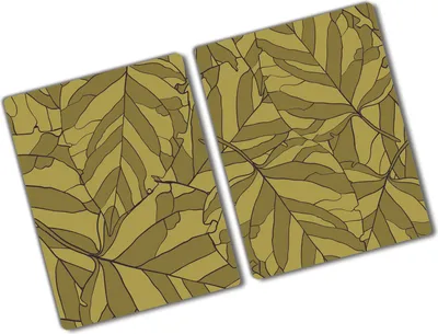 Produktbild von Tulup Glas Herdabdeckplatte - 2x40x52 cm - Glaskeramikkochfeld-Abdeckung Spritzschutz Glasabdeckplatte Kochplattenabdeckung und Schneidebrett - Zweiteilig - Blumen & Pflanzen - Blätter - Grün