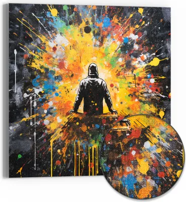 Produktbild von DEQOART Hybrid Leinwand Bild 50x50 cm 'Kreatives Feuerwerk' Wandbild Glas flach modern
