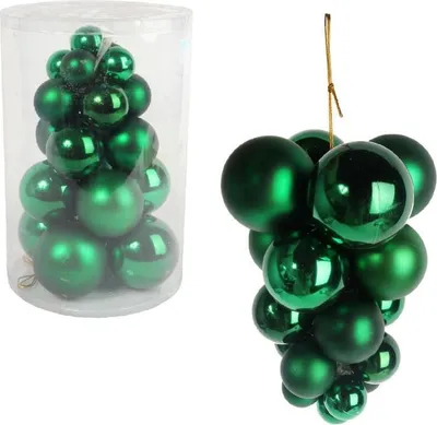 Produktbild von Set mit 21 Christbaumkugeln am Bündel - Kunststoff-Weihnachtsschmuck, 28 cm - Grün