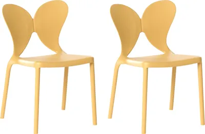 Produktbild von BELIANI Gartenstühle 2er Set Gelb Kunststoff Schmetterlingsform Indoor Outdoor Stapelbar Moderner Stil Esszimmerstühle Plastikstühle