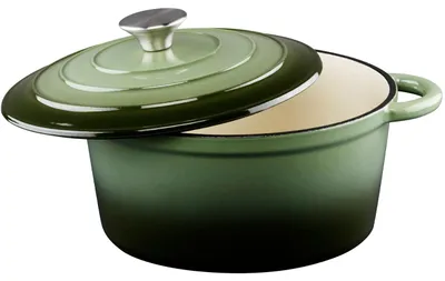 Produktbild von Emaillierter Gusseisen Topf in Grün, Ø24cm – Robuster Schmortopf & Bräter - Perfekte Kochergebnisse mit Stil