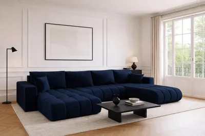 Produktbild von Kaiser Möbel Ecksofa mit schlaffunktion und bettkasten MILO U PREMIUM, stoff MONOLITH, Dunkelblau