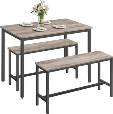 Produktbild von VASAGLE Esstisch, Küchentisch-Set mit 2 Bänken, 3er-Set, 110 x 70 x 75 cm, Greige meliert-Tintenschwarz