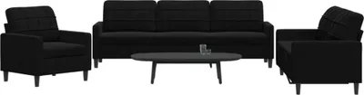 Produktbild von "im Angebot" 3-tlg. Sofagarnitur - Sofa-Set - Couchgarnitur - mit Kissen Schwarz Samt - Klassische Sofas CC10885