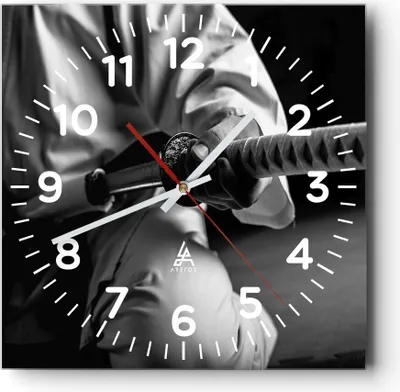 Produktbild von Wanduhr - Quadrat - Glasuhr - Samurai-Schwert - 30x30cm - Schleichendes Uhrwerk - Lautlos - zum Aufhängen bereit - Dekoration Modern - Wanddekoration aus Glas - C4AC30x30-3746