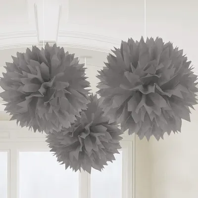 Produktbild von 3 Fluffy Pompons Silber 40,6cm