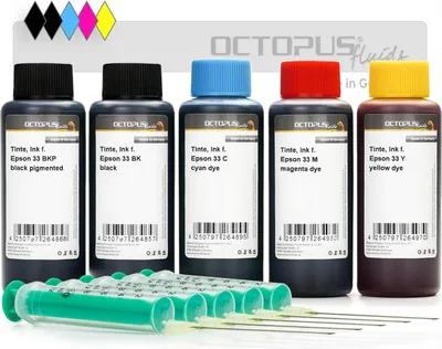 Produktbild von Druckertinte für Epson 33, Expression Premium XP-530, XP-630, XP-830 CMYK 5x 100 ml