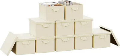 Produktbild von WOLTU 10er Set Aufbewahrungsboxen mit Deckel, mit Griffen, faltbar, Creme, 36L(43x33x26 cm)