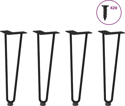 Image de Pieds en épingle à cheveux pour table basse 4 pièces Noir 42 cm Acier massif