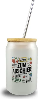 Produktbild von Wünsche Zum Abschied Trinkglas mit Bambusdeckel für Kollegen und Freunde