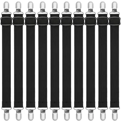 Productafbeelding van 10 stuks lakenhouders, verstelbaar van 35-130 cm, zwart, met metalen clips