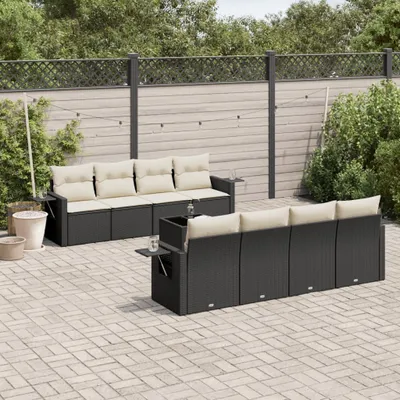 Produktbild von Design 9-tlg. Garten-Sofagarnitur mit Kissen Schwarz Poly Rattan, Gartenmöbel-Sets 2024 Neu