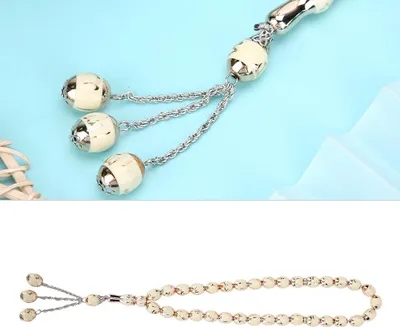 Image de Perles de prière musulmanes en résine, rondes, mots de rediing, chapelet, accessoires d'adoration, accessoires, beige