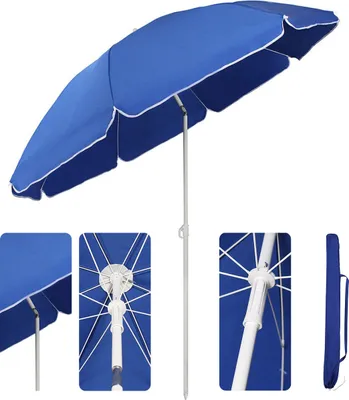 Produktbild von Sekey Sonnenschirm Rund Ø160 cm Terrassen Gartenschirm Strandschirm mit kurbel & Schutzhülle Neigungswinkel und Höhe verstellbar, Blau