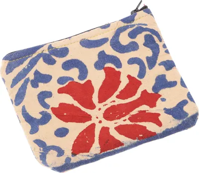 Produktbild von Kleiner Geldbeutel, Kosmetiktasche aus Blockdruck Stoff - Modell 15, Uni - Erwachsene, Mehrfarbig, Baumwolle, 12*14*1 cm, Portemonnaies