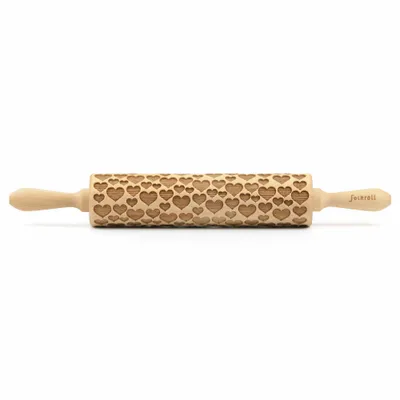 Produktbild von Folkroll Teigrolle Herzen, groß, 43 cm, Nudelholz, Prägerolle, Muster, Motiv, Rolle, Buchenholz, 331415