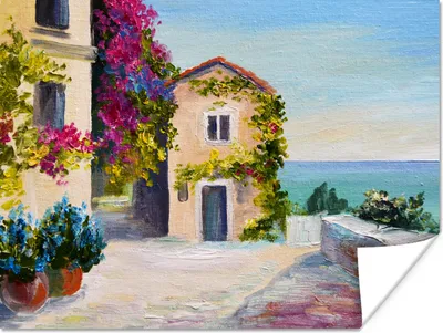 Produktbild von MuchoWow® Poster Malerei - Haus - Ölfarbe - Dorf 40x30 cm - Plakate für die Wände - Poster Wohnzimmer