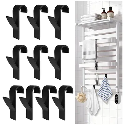 Image de Lot de 10 crochets pour radiateur sèche-serviettes, porte-serviettes noir pour radiateur, crochets pour peignoirs, crochets en S, crochets multifonctions pour la salle de bains