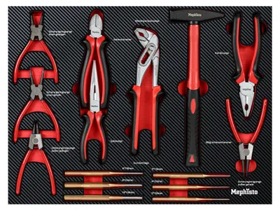Produktbild von Mephisto Zangen Set mit Hammer und Durchschläge in Soft Inlay in Carbonoptik