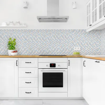 Produktbild von Küchenrückwand Muster selbstklebend - 0.65 mm Wandpaneel wasserfest Design blau Fliesenoptik Spritzschutz fugenlos
