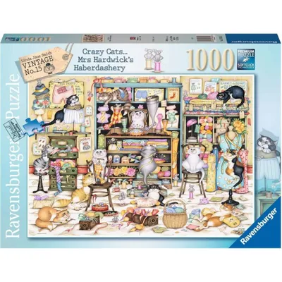 Produktbild von RAVENSBURGER Puzzle Crazy Cats: Spiel mit schelmischen Katzen im Kurzwarenladen 1000 Teile