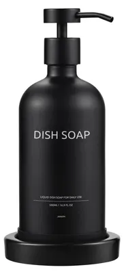 Immagine prodotto di Distributore di sapone in vetro con contenitore in Vetroceramica, capacità 500 ml, colore nero, ideale per cucina e bagno