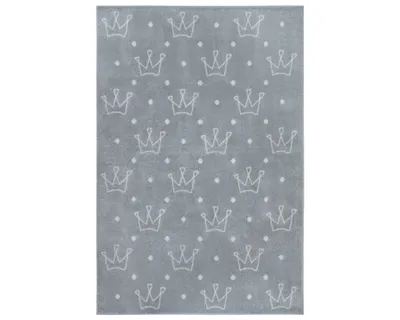Zdjęcie produktu dla Dywan dziecięcy 120x170cm, szaro kremowy wzór korony, miękki włos