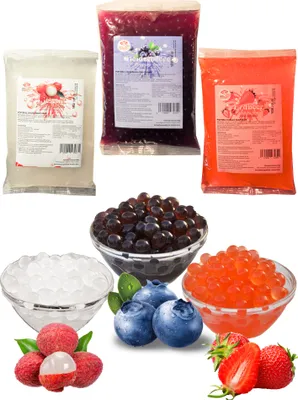 Produktbild von Bubble Tea Popping Boba Mix - 3 x 600g Heidelbeer+Litschi+Erdbeer Boba Fruchtperlen- Aktion: 1 Gratis 600g Packun - Natur&Vegan&Glutenfrei Boba Perlen