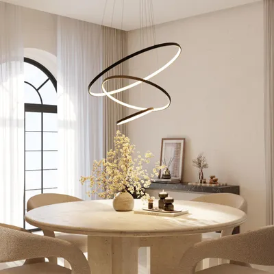 Immagine prodotto di LUMIÈRE Design Lampada a Sospensione 'Omeva' 3 Anelli LED dimmerabile Lampadario Nero